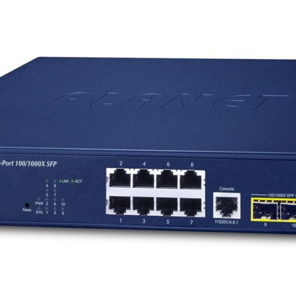 IPv4/IPv6, 8-Port  10/100/1000T + 2-Port  100/1000X SFP L2/L4 SNMP Manageable Gigabit Ethernet Switch, 12-inch
