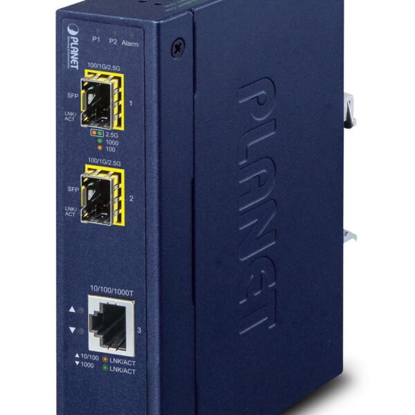 IP30 Industrial 10/100/1000T to 2-P 100/1000X SFP Gigabit Media Converter (-40 to 75 degree C)