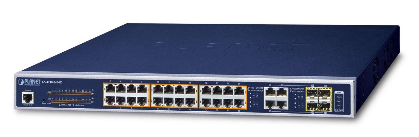 Img_27217648.jpg IPv6/IPv4, 24-Port Managed 802.3at POE+ Gigabit Ethernet Switch + 4-Port Gigabit Combo TP/SFP (220W) - Image 1