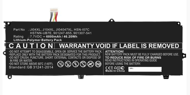 Img_27352938.jpg Laptop Battery for HP 43.32Wh 7.6V 5700mAh 44Wh 4 Cell Li-ion 7.7V 5.7Ah Black and Silver, for HP Elite X2 1012 G2 Series - Image 1