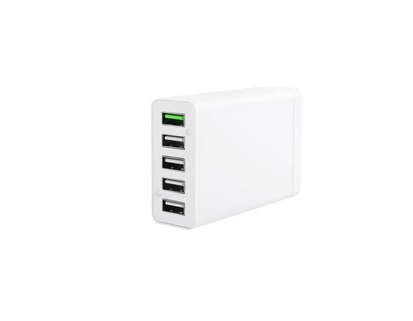 Multi-Port USB Charger White 50W 5V 2.4A USB-A 5-ports  with 2.4A each (Green port=QC3.0) Including 1.2m EU Power Cord