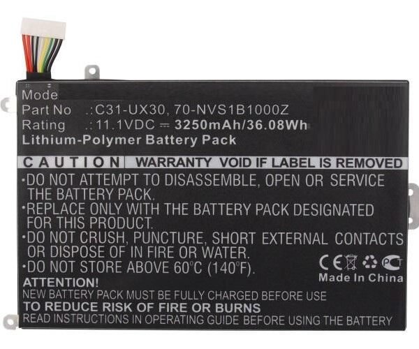 Laptop Battery for Asus  36.08Wh 11.1V 3250mAh 36Wh  Li-Pol 11.1V 3250mAh Black, UX30, UX30-a1, UX30KA, UX30KU, UX30-qx005c,