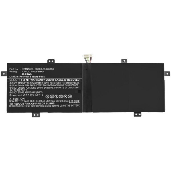 Laptop Battery for Asus  46.20Wh 7.7V 6000mAh 46.20Wh  Li-Pol 7.7V 6000mAh Black for Asus Notebook, Laptop BX431FA, BX431FB, K431FA,