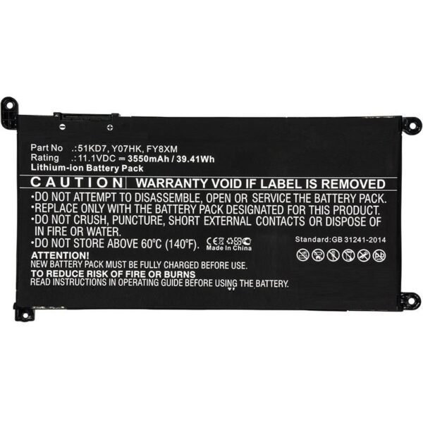 Laptop Battery for Dell  37.70Wh 11.1V 3400mAh 37.7Wh  Li-ion 11.1V 3400mAh Black for DELL Notebook, Laptop Chromebook 11 3100,