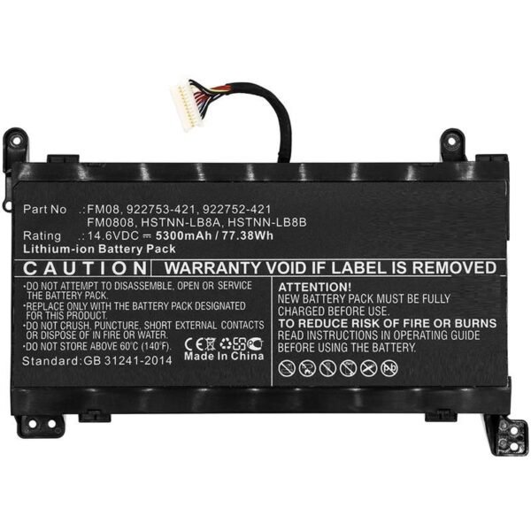 Laptop Battery for HP 65.12Wh  14.8V 4400mAh 65WH Li-ion  14.8V 4.4Ah with 16pins connector, for Omen 17-AN, Omen 17-AN003NI, Omen