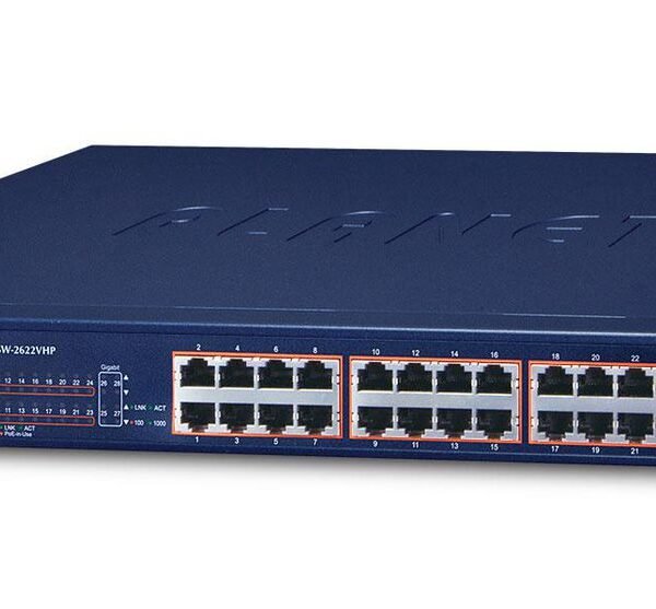24-Port 10/100TX 802.3at PoE + 2-Port 10/100/1000T 2-Port 1000X SFP Ethernet Switch with smart color LCD (300W PoE Budget, Standard