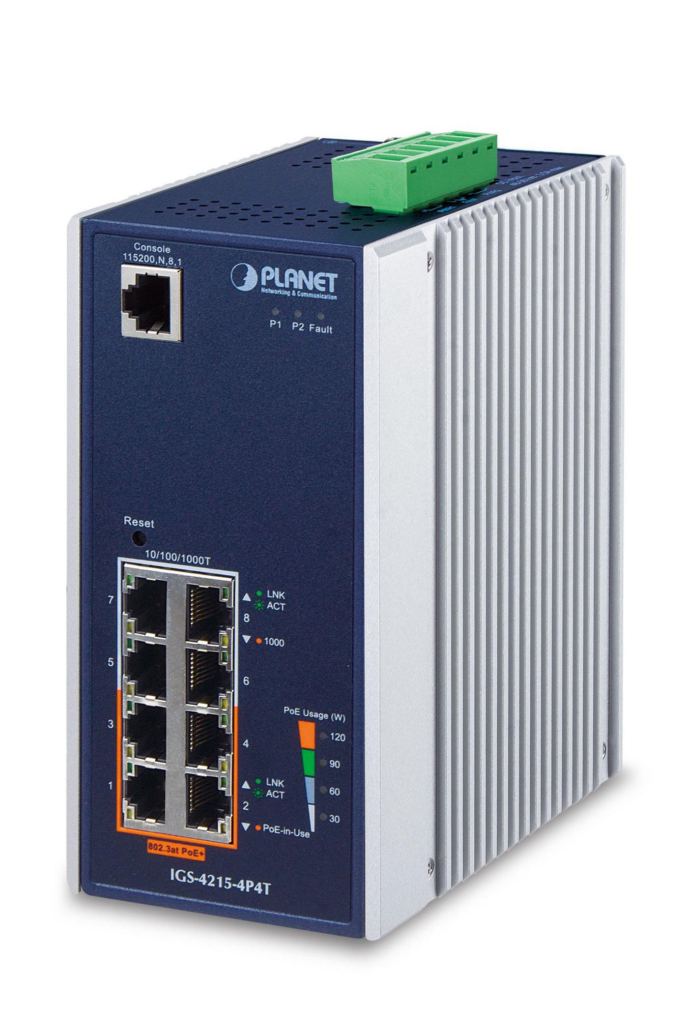 Img_27465055.jpg IP30 Industrial L2/L4 4-Port 10/100/1000T 802.3at PoE + 4-Port 10/100/1000T Managed Switch (-40~75 degrees C), dual redundant power - Image 1