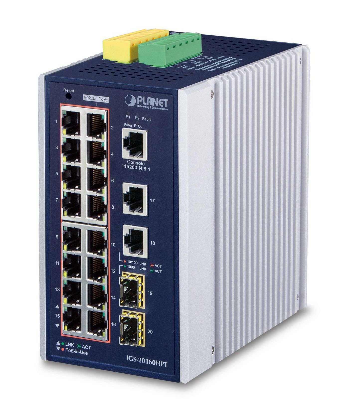Img_27465076.jpg IP30 Industrial L2+/L4 16-P 1000T 802.3at PoE+ 2-Port 1000T + 2-port 100/1000X SFP Full Managed Switch (-40 to 75 C, dual redundant - Image 1