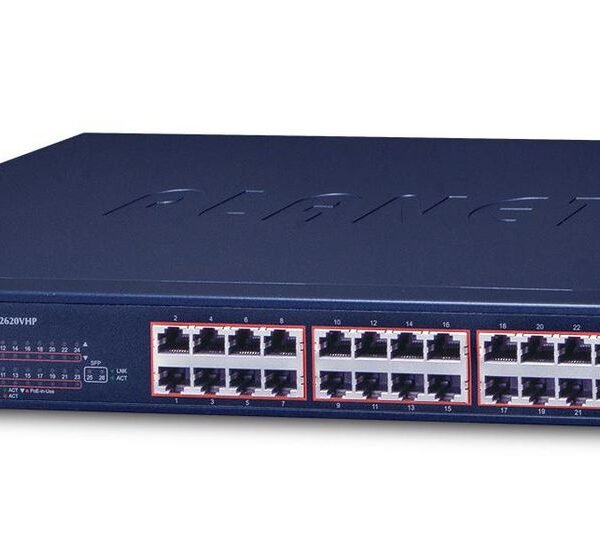 24-Port 10/100/1000T 802.3at PoE + 2-P 1000SX SFP Gigabi Switch with smart color LCD (300W PoE Budget, Standard/VLAN/Extend mode, PoE
