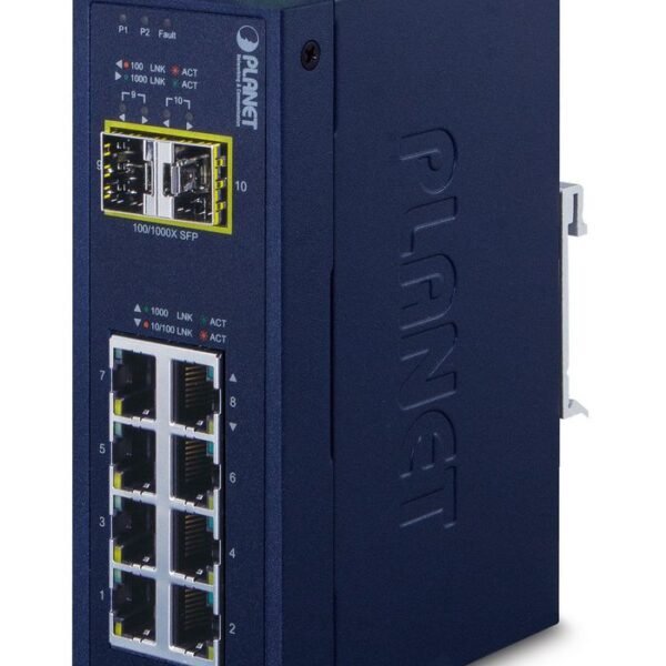 IP30 Industrial 8-P 10/100/100 + 2-P 100/1000X SFP Ethernet Switch (-40~75 degrees C)