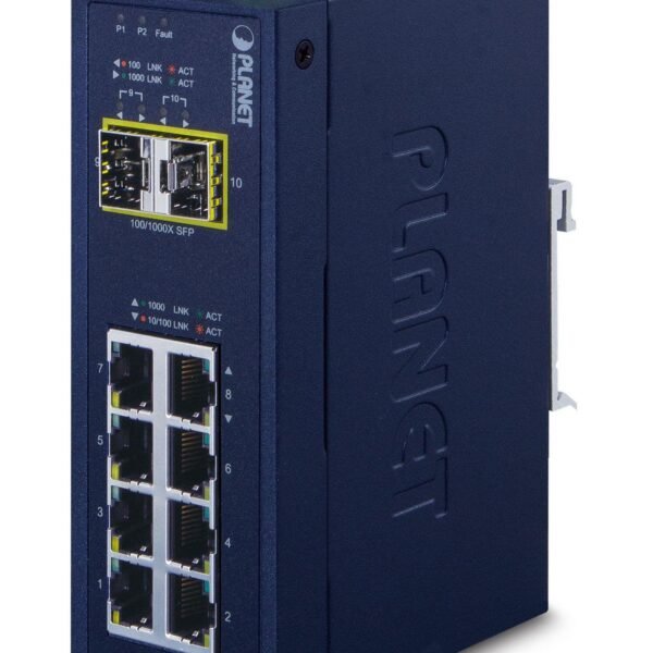 IP30 Industrial 8-P 10/100/100 + 2-P 100/1000X SFP Ethernet Switch (-40~75 degrees C)