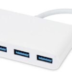 USB-C Multiport Adapter simultaneous connection of 4  USB 3.0 A ports to USB-C connector, data transfer rates of up to 5 Gbps