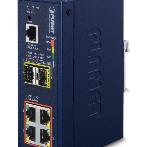 IP40 Industrial L2+/L4 4-Port 1000T 802.3at PoE + 2-Port 100/1000X SFP Full Managed Switch