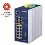 IP30 Industrial L2+/L4 8-Port 1000T 802.3at PoE+ 2-port 100/1000X SFP + 2-port 10G SFP+ Full Managed Switch (-40 to 75 C, dual redundant