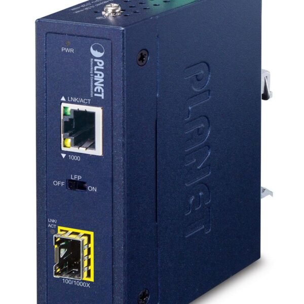 IP30 Compact size Industrial 100/1000BASE-X SFP to BASE-T Media Converter LFP Supported