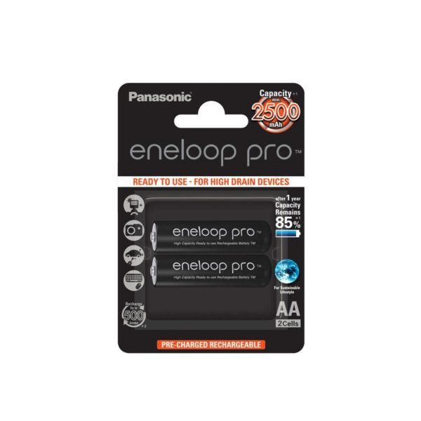 1x2 Eneloop Pro Mignon AA  2500mAh 2500mAh, 1.2V,  Rechargeable battery, 1.2 V, 2 pc(s), 2500 mAh, Black, Blister