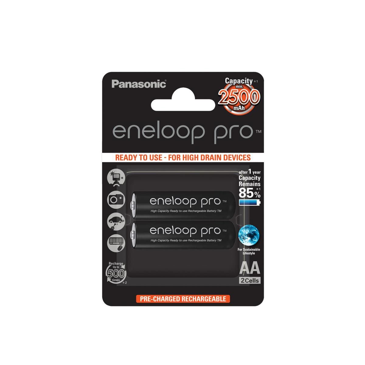 Img_27709377.jpg 1x2 Eneloop Pro Mignon AA 2500mAh 2500mAh, 1.2V, Rechargeable battery, 1.2 V, 2 pc(s), 2500 mAh, Black, Blister - Image 1