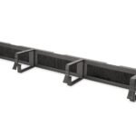 1U cable management panel  with brush entries 4x  aluminum cable rings 44x60 mm, black (RAL 9005) with brush entries