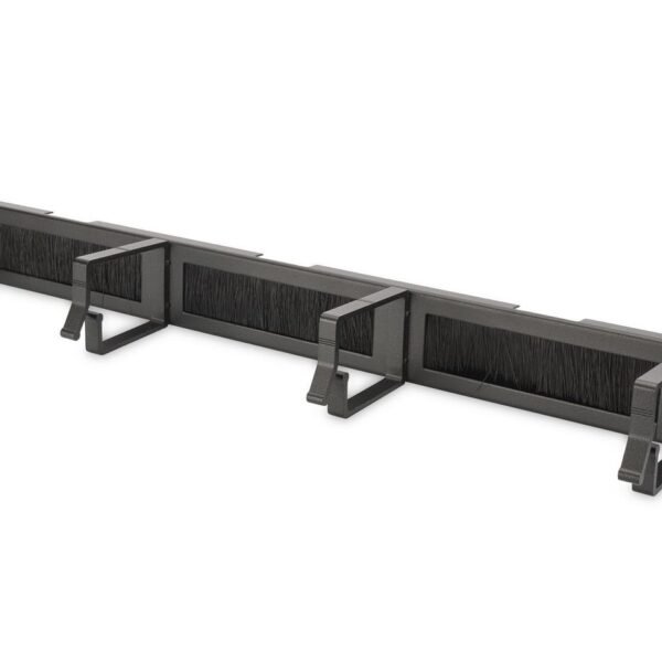 1U cable management panel  with brush entries 4x  aluminum cable rings 44x60 mm, black (RAL 9005) with brush entries