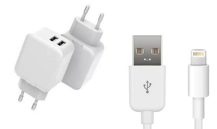 Img_27867757-1 USB Charger for iPhone & iPad 12W 5V 2.4A Output: Double USB-A with 2meter lightning cable - Image 1