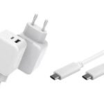 USB-C Charger with 1meter  USB-C Cable 30W 5V-12V/2A-3A  Output: USB-C + USB-A PD QC3.0 Input: 110-230V EU Wall, for mobile phones,