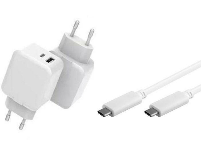 Img_27867764-1 USB-C Charger with 1meter USB-C Cable 30W 5V-12V/2A-3A Output: USB-C + USB-A PD QC3.0 Input: 110-230V EU Wall, for mobile phones, - Image 1