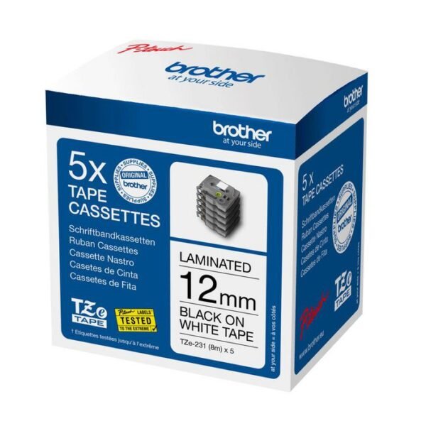TZe-231 black on white 12 mm  multipack of tapes (5 pack)  All P-touch TZ/TZe-models