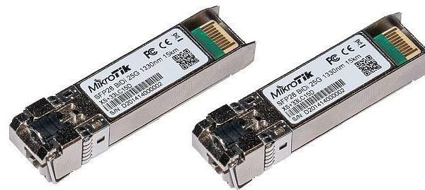 Pair of bidirectional SFP 1G  / SFP+ 10G / SFP28 25G 15km  modules (T1270nm/R1330nm, Single LC-connect