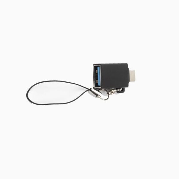 USB-C to USB3.0 A adapter M-F  with Lanyard for cable  mounting, Black