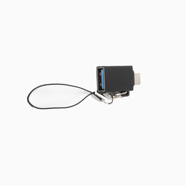 USB-C to USB3.0 A adapter M-F  with Lanyard for cable  mounting, Black