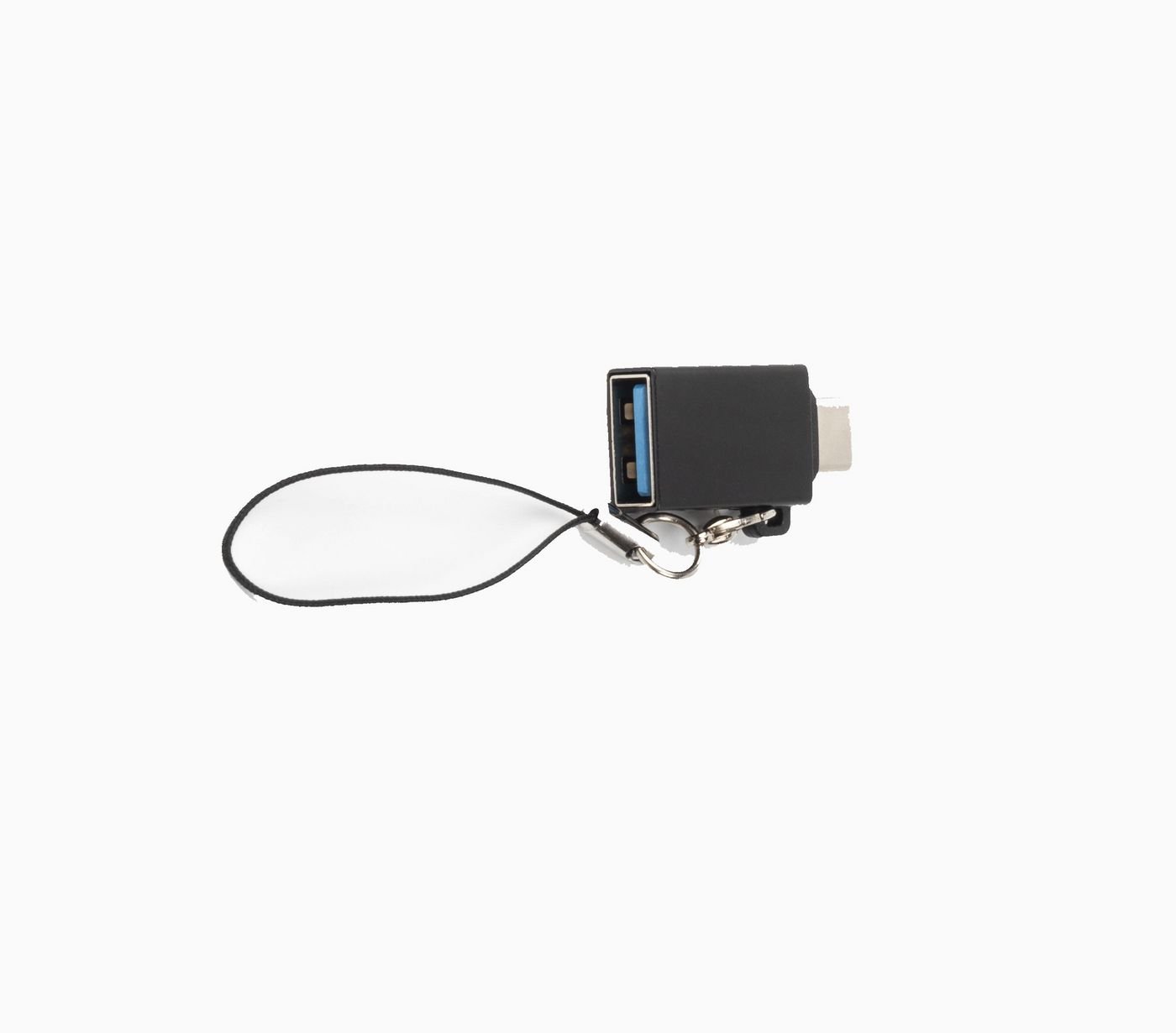Img_28031322.jpg USB-C to USB3.0 A adapter M-F with Lanyard for cable mounting, Black - Image 1