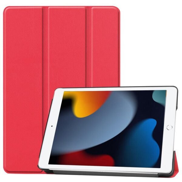 Cover for iPad 7/8/9 - Red for iPad 7/8/9 (2019-2021)  10.2inch Tri-fold Caster Hard Shell Cover with Auto Wake Function - Red