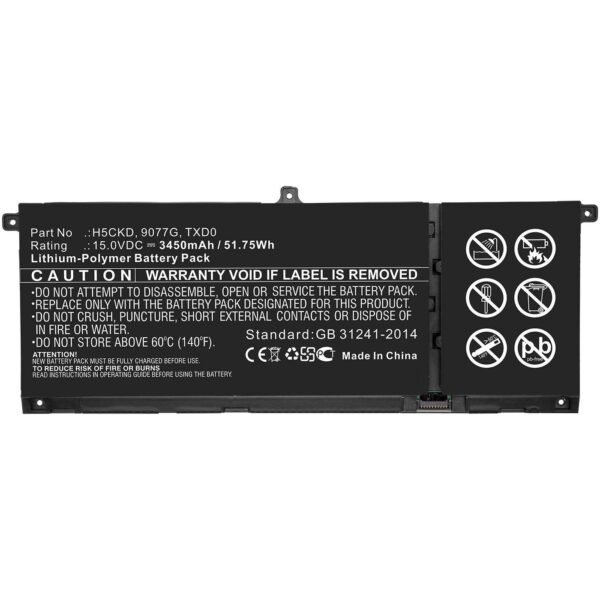 Laptop Battery for Dell  51.75Wh 15V 3450mAh 51.75Wh  Li-Polymer 15V 3450mAh for DELL Inspiron 13 7306 2-in-1, Inspiron 14 5401,