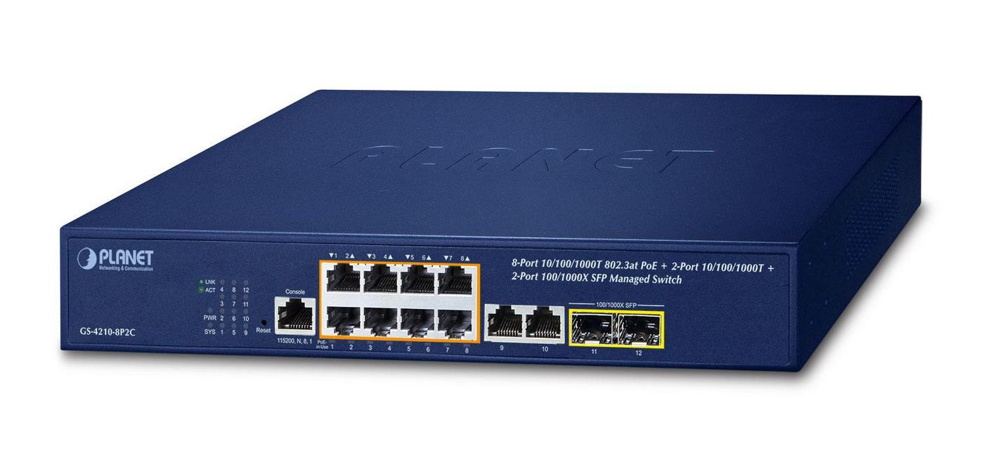 Img_28391112.jpg IPv4/IPv6, 8-Port Managed 802.3at POE+ Gigabit Ethernet Switch + 2-Port 10/100/1000Mbps RJ45 + 2-Port 100/1000X SFP - Image 1