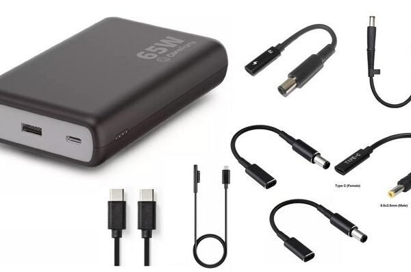 USB-C PD65W Power bank 20.000  mAh W126091221, Black, with 7  different connectors for Mobile phone/Smartphone, Portable speaker, Smartwatch,