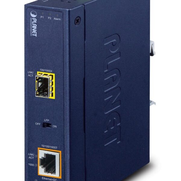 IP30 Industrial 10/100/1000Bas to 100/1000X SFP Converter with 802.3at POE+ (-40 to 75C)