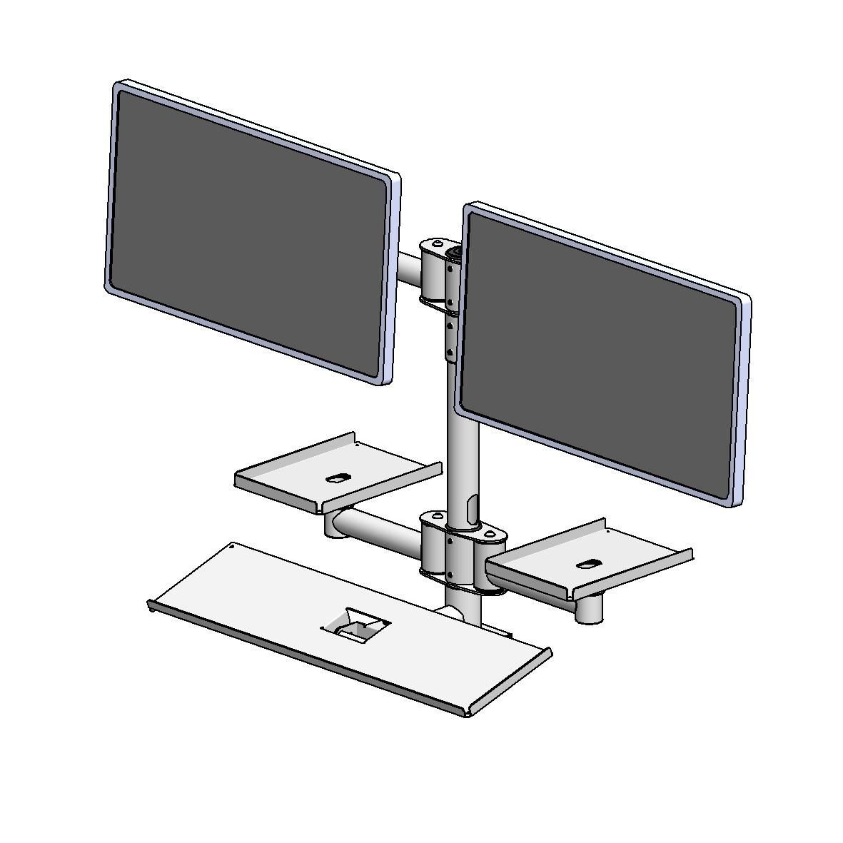 Img_29153888.jpg Wall mounted pole with dual VESA and Printer -BLACK- - Image 1