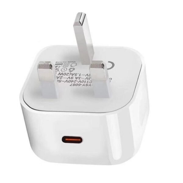 Home Charger UK PD 20W 1 x USB-C Input: 230V UK  plug. Output: PD 3.0 20W. White