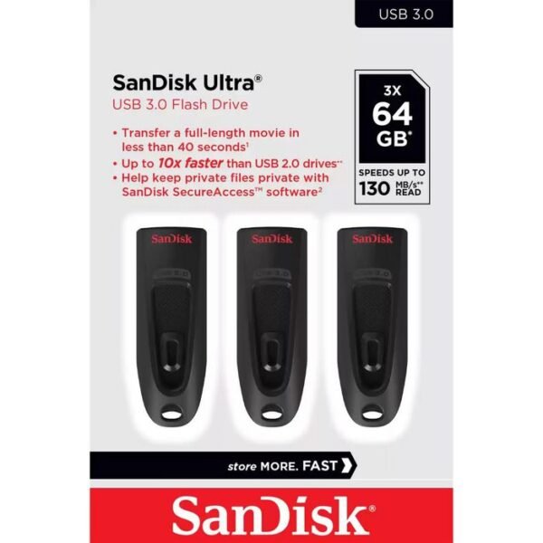 Ultrastar Sandisk Ultra Usb  Flash Drive 64 Gb Usb Type-A  3.0 Black
