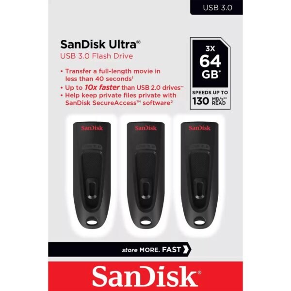 Ultrastar Sandisk Ultra Usb  Flash Drive 64 Gb Usb Type-A  3.0 Black