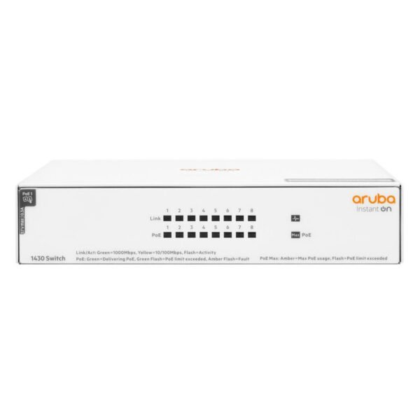 Aruba Instant On 1430 8G  Class4 Poe 64W Unmanaged L2  Gigabit Ethernet (10/100/1000) Power Over Ethernet (Poe) White