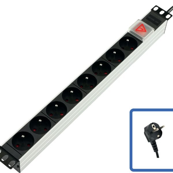 POWER STRIP 19" - 8 WAY -  FULL ALUMINIUM WITH ON/OFF S