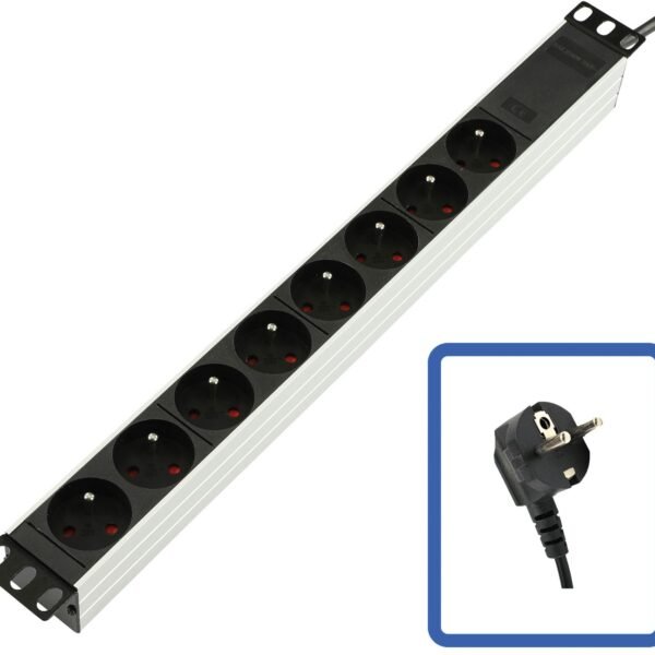POWER STRIP 19" - 8 WAY -  FULL ALUMINIUM WITHOUT SWITCH