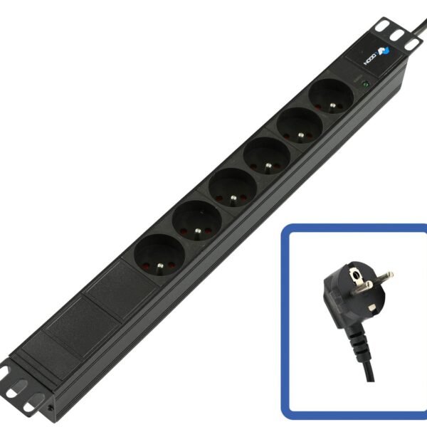 POWER STRIP 19" - 6 WAYS - 1U  - WITH LED POWER