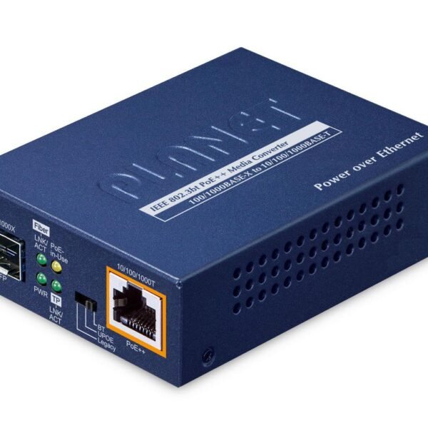 1-Port 100/1000X SFP to  1-Port 10/100/1000T 802.3bt  PoE++ Media Converter -w/external power adapter included