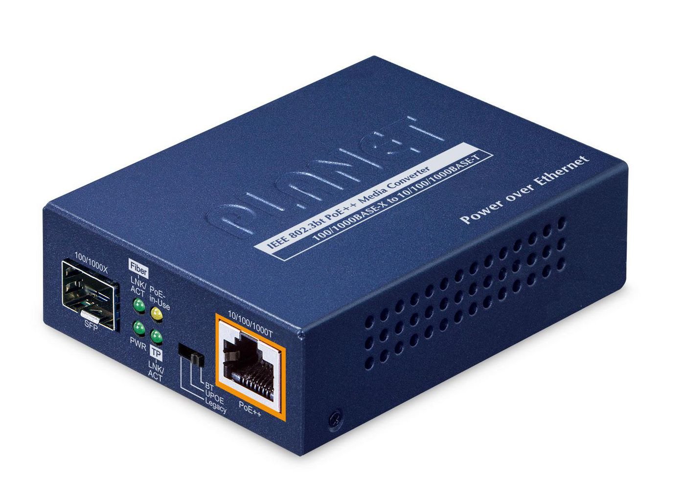 Img_31962935.jpg 1-Port 100/1000X SFP to 1-Port 10/100/1000T 802.3bt PoE++ Media Converter -w/external power adapter included - Image 1