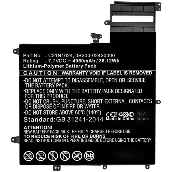 Laptop Battery for Asus  38.12Wh 7.7V 4950mAh 38.12Wh  Li-Polymer 7.7V 4950mAh for Asus 0B200-02420000P-B2B2A-711-005R, Q325U, Q325UA