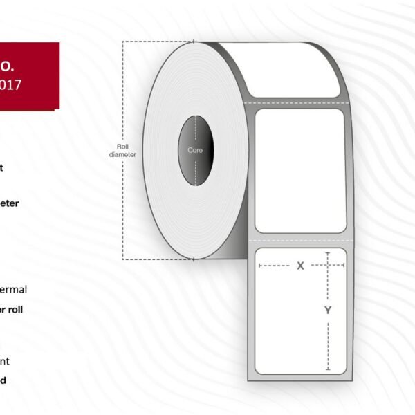 Label 100x75, Core 25,  Diameter 84 mm. Thermal  print. Uncoated. Permanent. 500 labels per roll. 12 rolls per box.