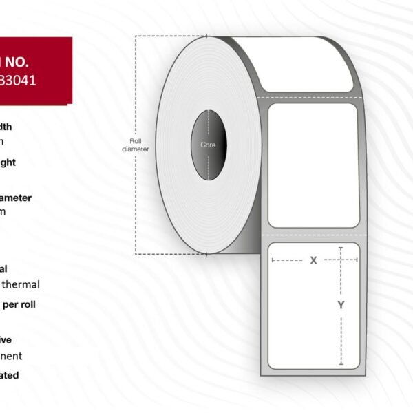 Label 102x74, Core 25,  Diameter 102 mm. Thermal  print. Uncoated. Permanent. 750 labels per roll. 12 rolls per box.