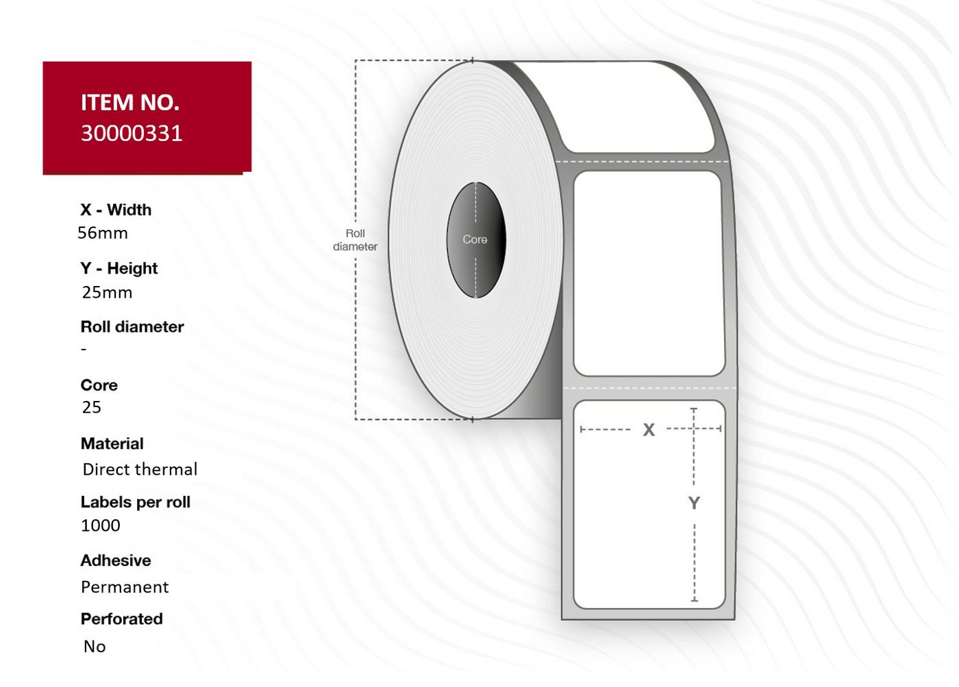 Img_32370016.jpg Label 56x25 - Core 25. White. Top-coated. DT. Permanent. 1.000 labels per roll. 24 rolls per box - Image 1